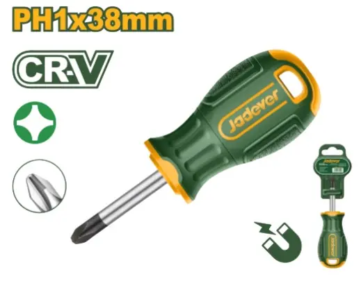 DESTORNILLADOR DE ESTRIA PH1 5 X 38MM PUNTA NEGRA MAGNETICA CR-V MANGO ERGONOMICO REF. JDSD2211 MARCA JADEVER