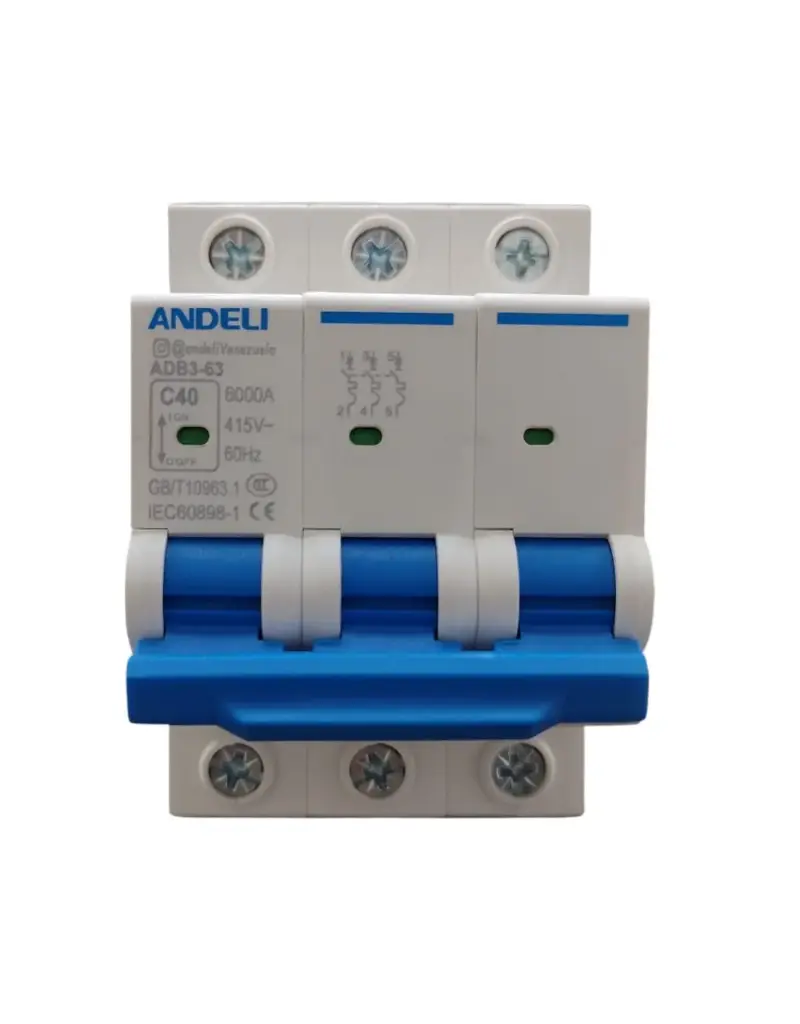 BREAKER TERMOMAGNETICO DE 3 X 40 AMP C CURVE MOD. ADB3-63-3P-40A REF. CON02557 MARCA ANDELI 