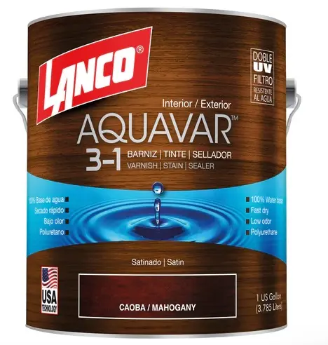 BARNIZ SATINADO CAOBA 1/4 GL 3 EN 1 AQUAVAR REF. AQ1364-5 / 136059 MARCA LANCO
