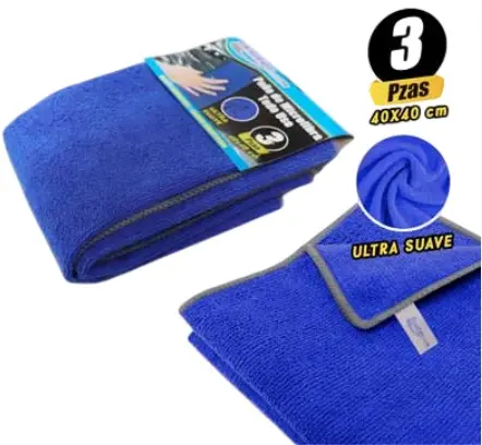 PAÑO DE MICROFIBRA 3 UNIDADES 40 X 40 CM COLOR AZUL REF. 73252 / 198687 MARCA BRUFER
