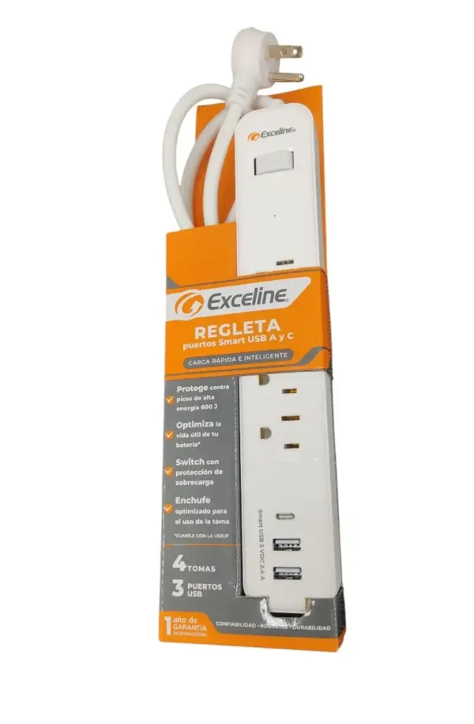 REGLETA 4 TOMAS SUP P 120 V TOMA USB / USB C CAB. 0.90 MTS REF. GMT-4R3U-C / 009664 MARCA EXCELINE