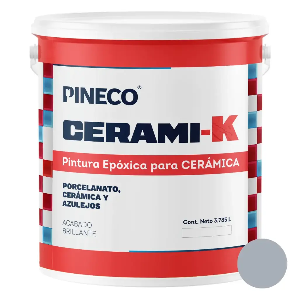 PINTURA EPOXICA A BASE DE AGUA PARA CERAMICA / PORCELANATO CERAMI-K COLOR GRIS BRILLANTE 01 GALON CLASE A REF.667807 MARCA PINECO