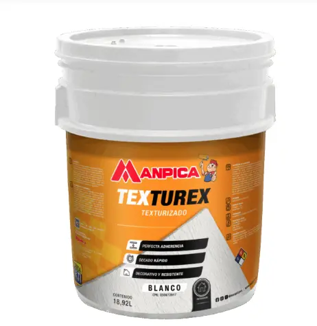 PINTURA TEXTURIZADO TEXTUREX COLOR BLANCO CUÑETE 5 GL INTERIOR REF. TTX-100-50 MARCA MANPICA 