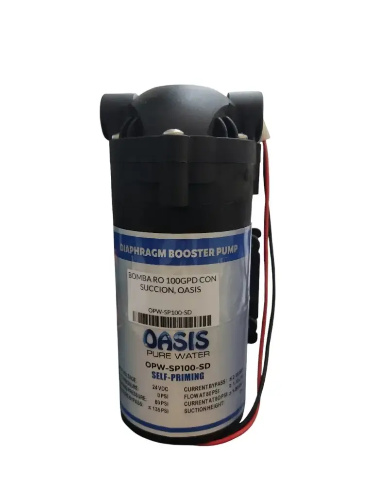 BOMBA DE AGUA P/FILTRO OSMOSIS INVERSA 100 GPD 80 PSI 24V 2AMP ALTURA 2MTS REF. OPW-SP100-SD MARCA OASIS