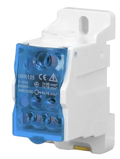 CAJA DE CONEXION / REPARTIDOR UNIPOLAR 125 AMP 690V P/RIEL DIN IN 2 AWG - OUT MAX 6 CABLES DE 6AWG MOD. GUKK-125 REF. 60530010 MARCA TOTAL QUALITY