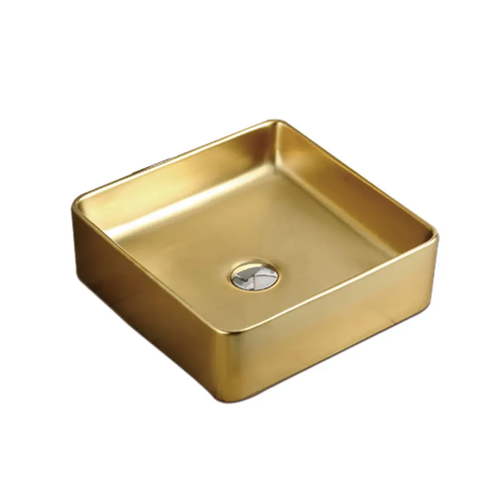 LAVAMANOS CUADRADO DE SOBREPONER 40 X 40 X 12.50 CM COLOR YELLOW GOLD REF. LAV-1201 MARCA UNIQUE