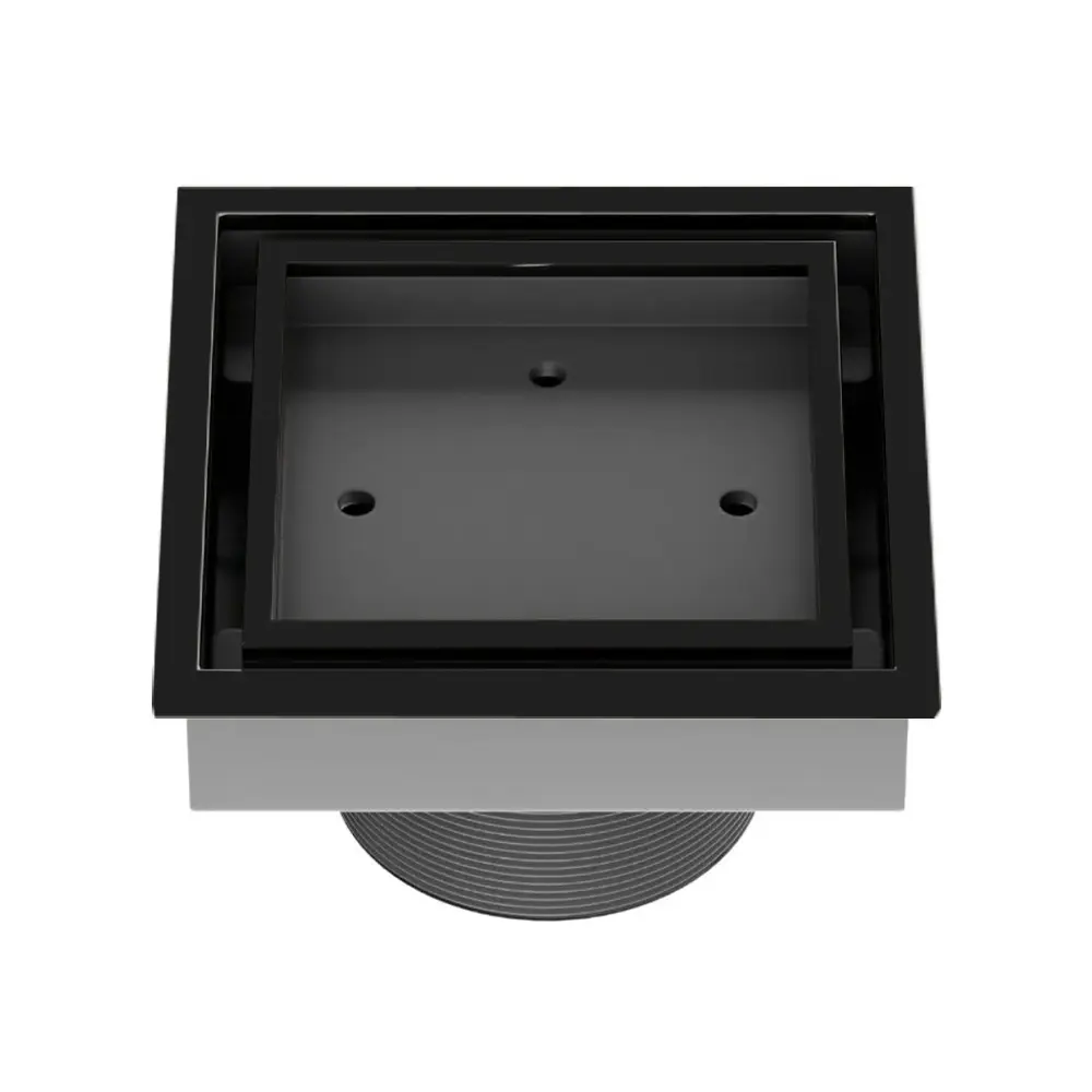 REJILLA CUAD/ DESAGUE 4" X 4" INOX 304 P/ INSERTO BALDOSA BLACK - NEGRO P/TUBO 2" REJ-654B UNIQUE 