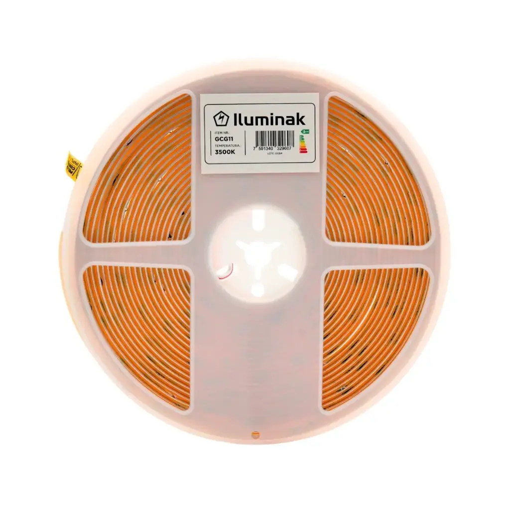 CINTA LED TIPO COB 8MM 10MTS 10W 110V 100LM 3500K IP20 520LEDS/M REF. GCG11 ILUMINAK