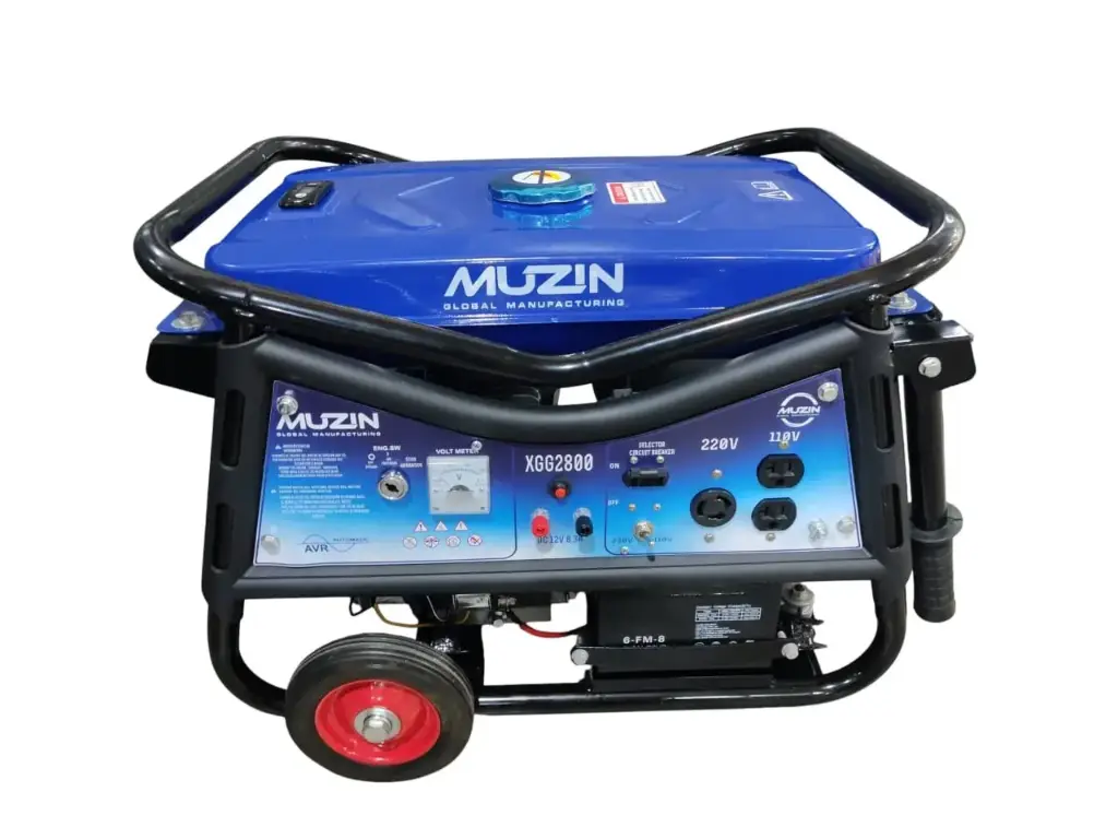 GENERADOR 2.80 KVA GASOLINA ARRANQUE ELECTRICO 7HP 3600 RPM  110 - 220V BIFASICO (SALIDA 12V -110V -220V ) REF. XGG2800 MARCA MUZIN