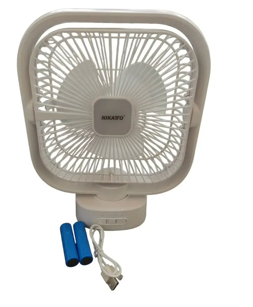 VENTILADOR RECARGABLE 8" 5V 2.1 A 3 VELOCIDADES C/ 2BTA. LITIO + CABLE USB C REF. NIK-FA-8208 / 120370 MARCA NIKATTO