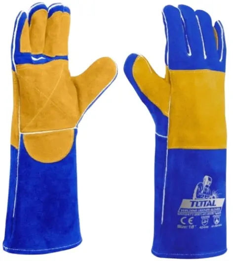 GUANTES DE SOLDADURA EN CUERO GRADO AB 16" HASTA 350°C COSTURA CONTRA INCENDIO COLOR AZUL REF. TSP15216 MARCA TOTAL TOOLS