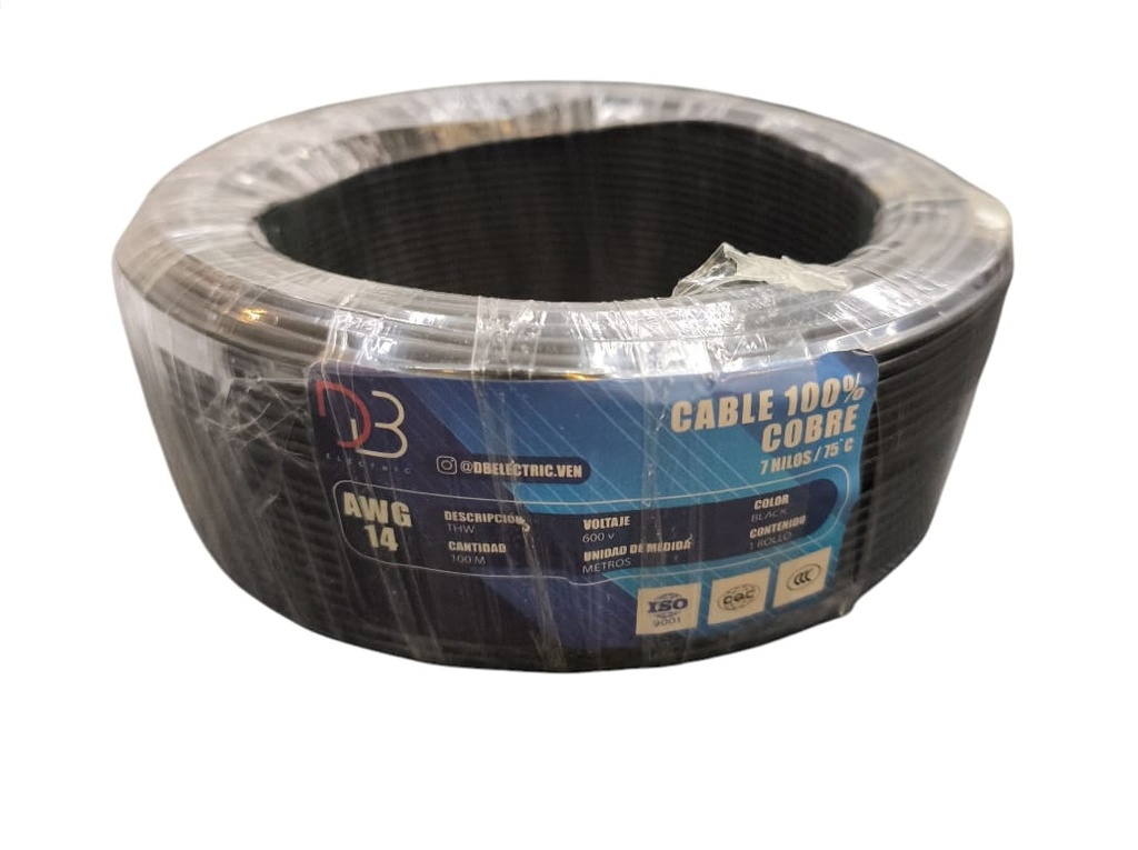 CABLE THW NRO. 12 AWG 75°C 600V / COLOR NEGRO POR METRO MARCA DB ELECTRIC 