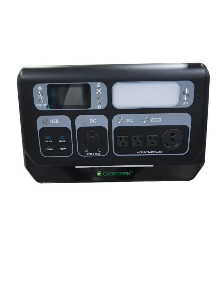 ESTACION DE CARGA 2400 W 110 V 3 TOM AMER + 2 USB A + 2 C + 12V + CARGA RAPIDA C/PANT. LED Y LAMPARA LED REF. SGR.PPS2400-3 (PERMITE ANEXAR BAT. EXPAND.) EVERGREEN 