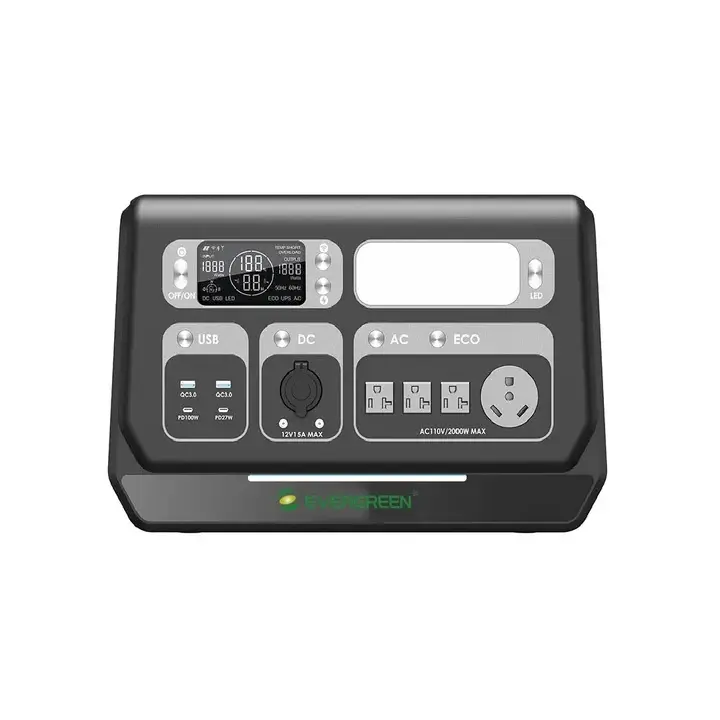ESTACION DE CARGA 2400 W 110 V 3 TOM AMER + 2 USB A + 2 C + 12V + CARGA RAPIDA C/PANT. LED Y LAMPARA LED REF. SGR.PPS2400-3 (PERMITE ANEXAR BAT. EXPAND.) EVERGREEN 
