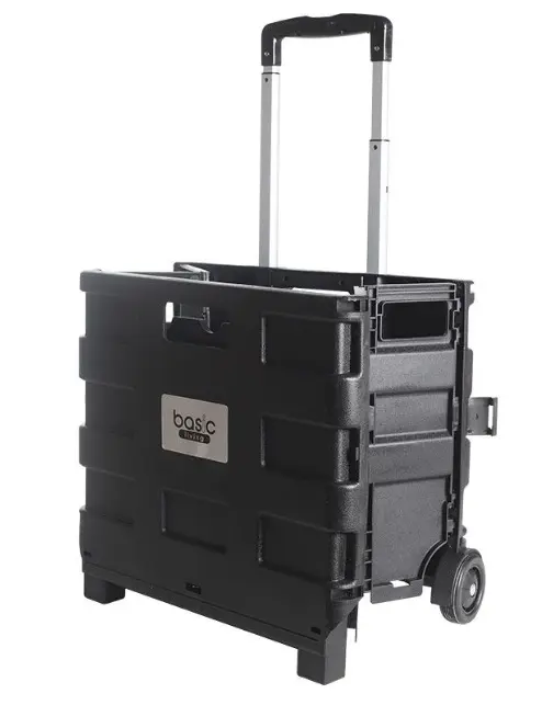 CARRO PARA MERCADO PLASTICO PLEGABLE 38 X 36 X 86 CM COLOR NEGRO CAP. 25KG C/ RUEDAS REF. 36-08-021 / 16-13-071 MARCA BASIC LIVING