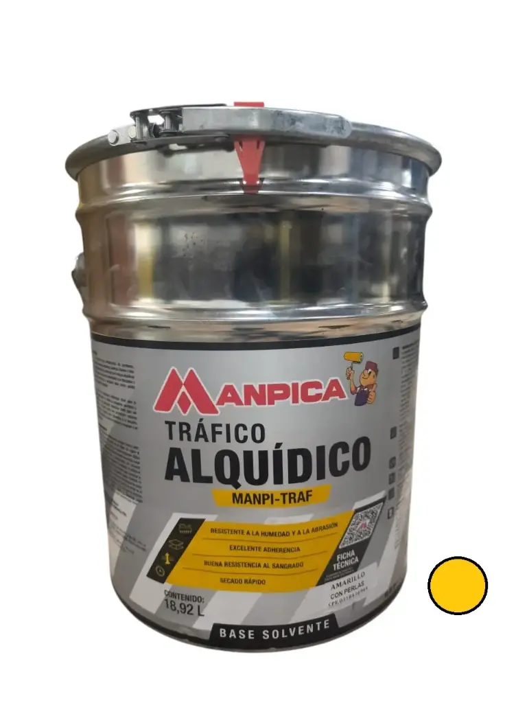PINTURA TRAFICO ALQUIDICO CON PERLAS ( REFLECTIVO ) CUÑETE 5 GL COLOR AMARILLO REF. STP-250-50 MARCA MANPICA