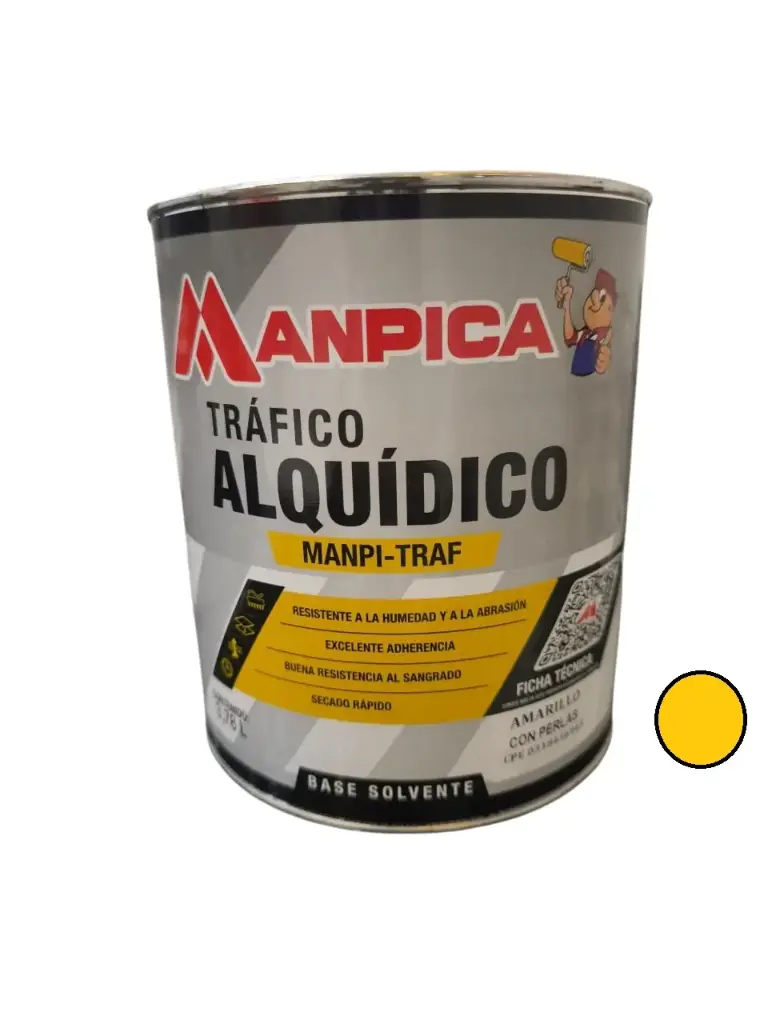 PINTURA TRAFICO ALQUIDICO SIN PERLAS 1 GL COLOR AMARILLO REF. STR-250-10 MARCA MANPICA