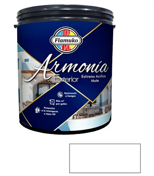 PINTURA CAUCHO ARMONIA PARA EXTERIOR CLASE "A" COLOR BLANCO MATE 1 GL REF. ARM-582-100 MARCA FLAMUKO