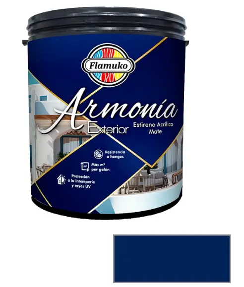 PINTURA CAUCHO ARMONIA PARA EXTERIOR CLASE "A" COLOR AZUL CROMO 1 GL REF. ARM-582-494 MARCA FLAMUKO