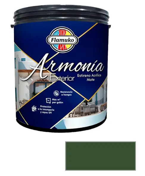 PINTURA CAUCHO ARMONIA PARA EXTERIOR CLASE "A" COLOR AVOCADO 1 GL REF. ARM-582-515 MARCA FLAMUKO