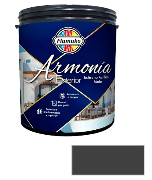 PINTURA CAUCHO ARMONIA PARA EXTERIOR CLASE "A" COLOR GRIS CONCRETO 1 GL REF. ARM-582-668 MARCA FLAMUKO