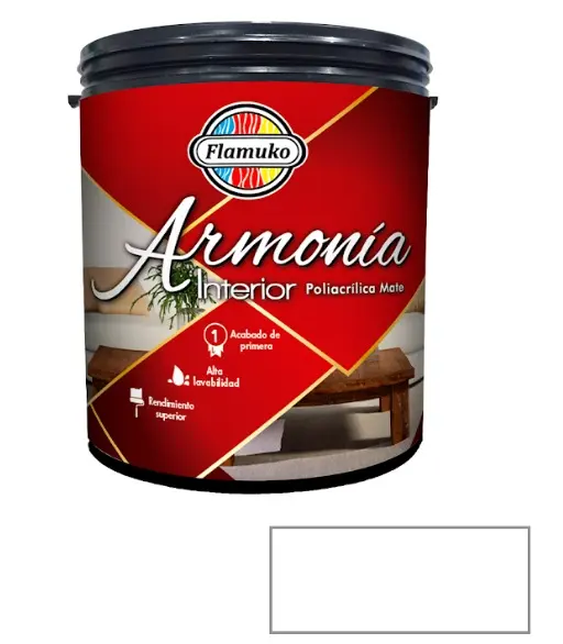 PINTURA CAUCHO ARMONIA PARA INTERIOR CLASE "A" COLOR SUPER BLANCO 1 GL REF. ARM-072-101 MARCA FLAMUKO