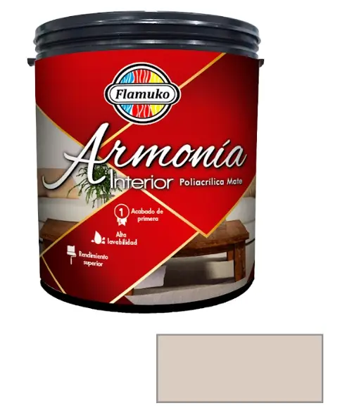 PINTURA CAUCHO ARMONIA PARA INTERIOR CLASE "A" COLOR GREIGE 1 GL REF. ARM-072-2906T MARCA FLAMUKO