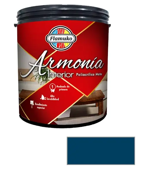 PINTURA CAUCHO ARMONIA PARA INTERIOR CLASE "A" COLOR AZUL ATLANTIS 1 GL REF. ARM-072-502 MARCA FLAMUKO