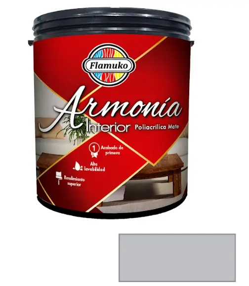 PINTURA CAUCHO ARMONIA PARA INTERIOR CLASE "A" COLOR GRIS SILUETA 1 GL REF. ARM-072-2955P MARCA FLAMUKO
