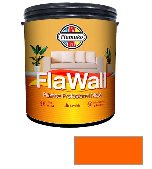 PINTURA CAUCHO FLAWALL PARA INT./EXT. CLASE "B" COLOR NARANJA INTENSO 1 GL REF. FLA-70-1131 MARCA FLAMUKO