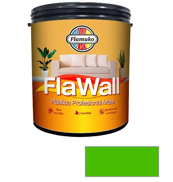 PINTURA CAUCHO FLAWALL PARA INT./EXT. CLASE "B" COLOR VERDEN JARDIN 1 GL REF. FLA-70-1161 MARCA FLAMUKO