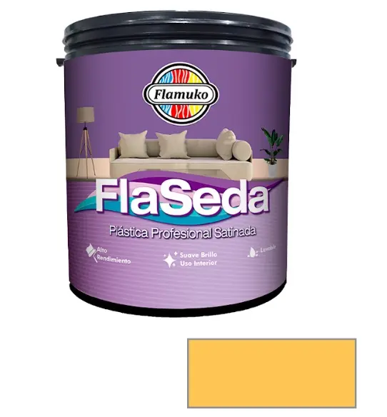 PINTURA DE CAUCHO FLASEDA SATINADO PARA INTERIOR CLASE "A" COLOR AMARILLO NANETTE 1 GL REF. FLA-355-0021 MARCA FLAMUKO