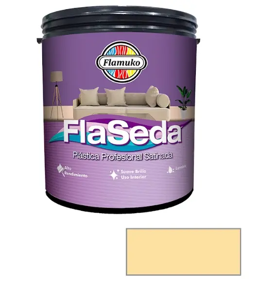 PINTURA CAUCHO FLASEDA SATINADO PARA INTERIOR CLASE "A" COLOR MARFIL TRIGO 1 GL REF. FLA-355-2044 MARCA FLAMUKO