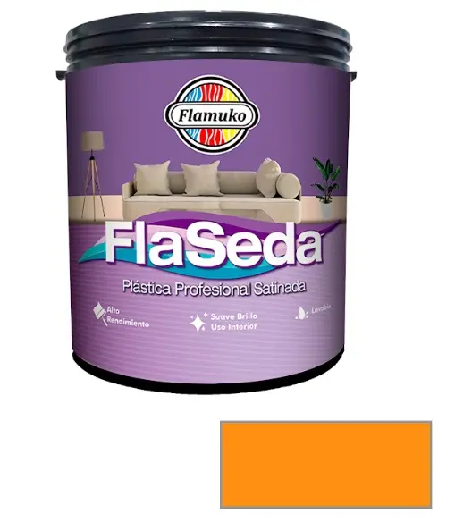 PINTURA CAUCHO FLASEDA SATINADO PARA INTERIOR CLASE "A" COLOR NARANJA AMANCER 1 GL REF. FLA-355-0060 MARCA FLAMUKO