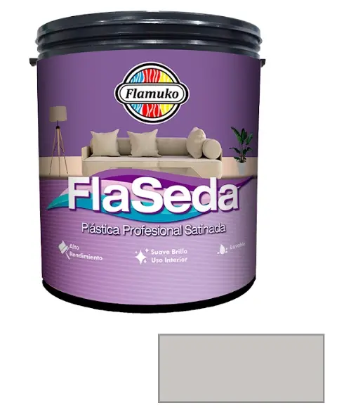PINTURA CAUCHO FLASEDA SATINADO PARA INTERIOR CLASE "A" COLOR GRIS 1 GL REF. FLA-355-2906 MARCA FLAMUKO