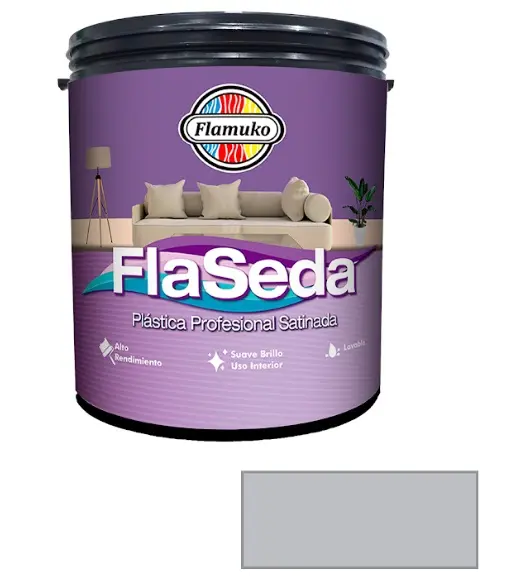 PINTURA CAUCHO FLASEDA SATINADO PARA INTERIOR CLASE "A" COLOR GRIS HUMO 1 GL REF. FLA-355-2871 MARCA FLAMUKO