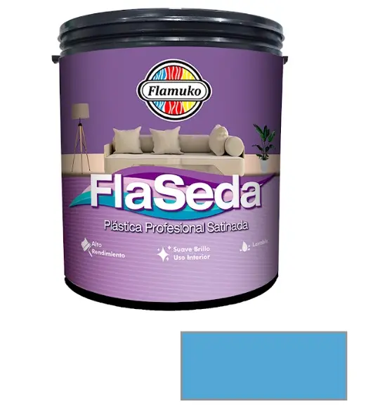 PINTURA CAUCHO FLASEDA SATINADO PARA INTERIOR CLASE "A" COLOR AZUL LAGO 1 GL REF. FLA-355-2418 MARCA FLAMUKO