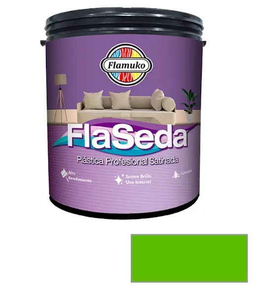 PINTURA CAUCHO FLASEDA SATINADO PARA INTERIOR CLASE "A" COLOR VERDE MANZANO 1 GL REF. FLA-355-0070 MARCA FLAMUKO