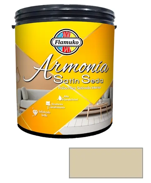 PINTURA CAUCHO ARMONIA SATIN SEDA PARA INTERIOR CLASE "A" COLOR BLANCO DURAZNO 1 GL REF. ARM-085F010-1 MARCA FLAMUKO