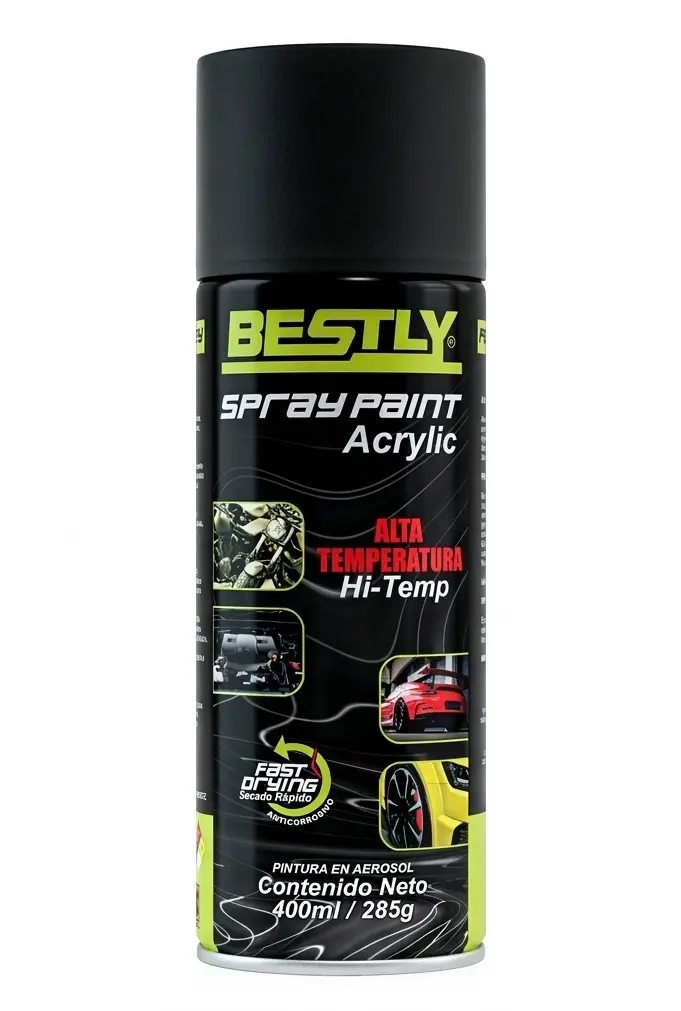 SPRAY AERESOL ESMALTE ALTA TEMPERATURA COLOR NEGRO MATE DE 400 ML REF. BLY-400-1201 / 120046 MARCA BESTLY 