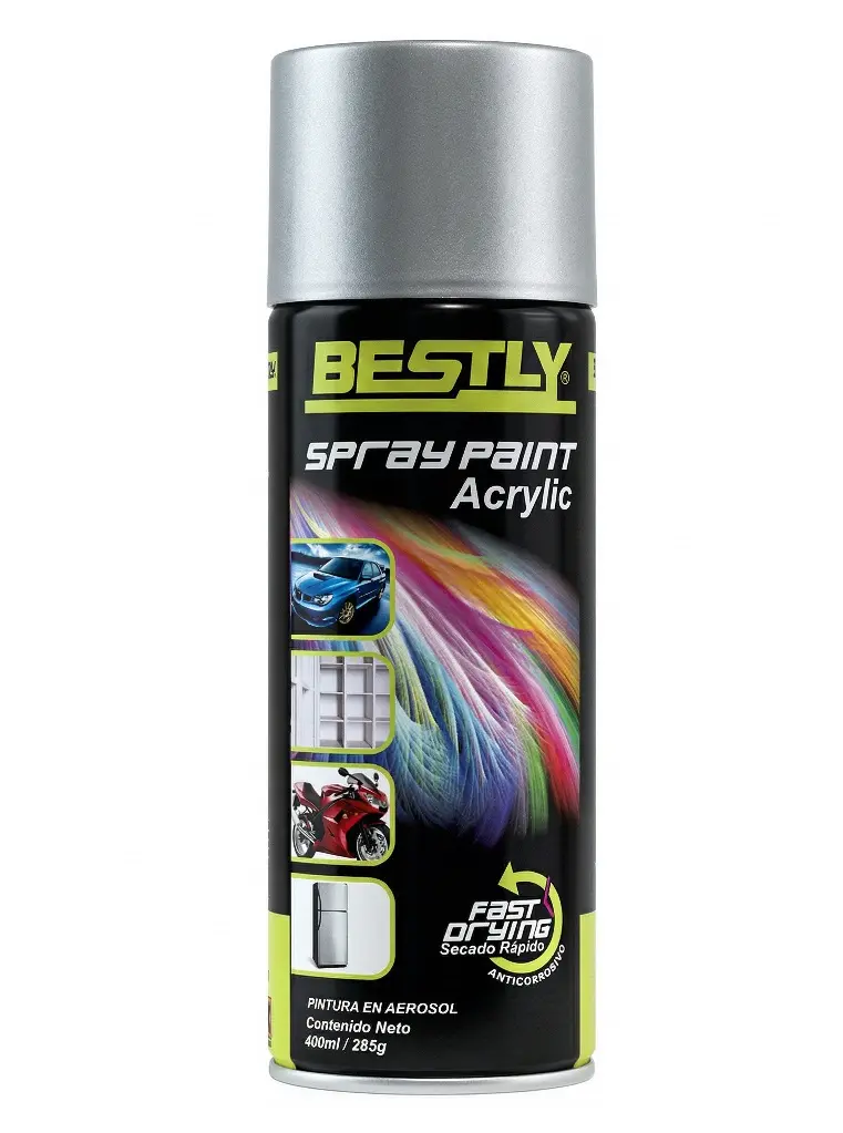 SPRAY AERESOL ESMALTE COLOR PLATEADO 1680 DE 400 ML COD. 968739 REF. BLY-400-1680 MARCA BESTLY