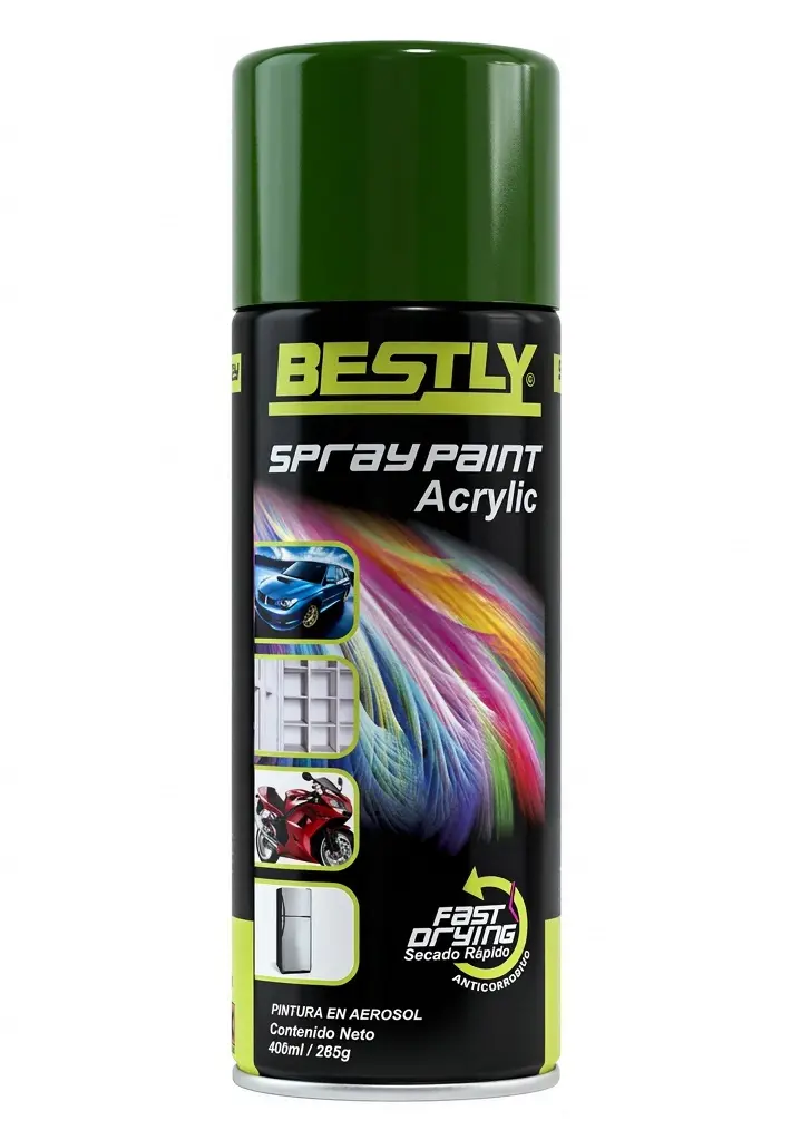 SPRAY AERESOL ESMALTE COLOR VERDE GRAMA 37 DE 400 ML COD. 968630 REF. BLY-400-37 MARCA BESTLY