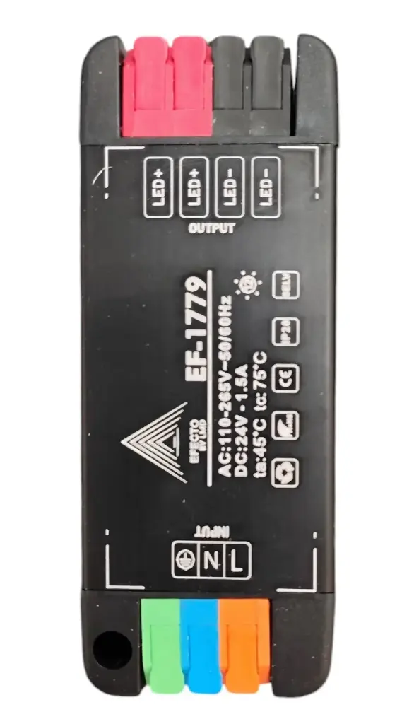 TRANSFORMADOR/ DRIVER DE ENERGIA / FUENTE DE PODER 24V 36W IP20 ULTRA THIN C/NEGRO REF. EF-1779 EFECTO