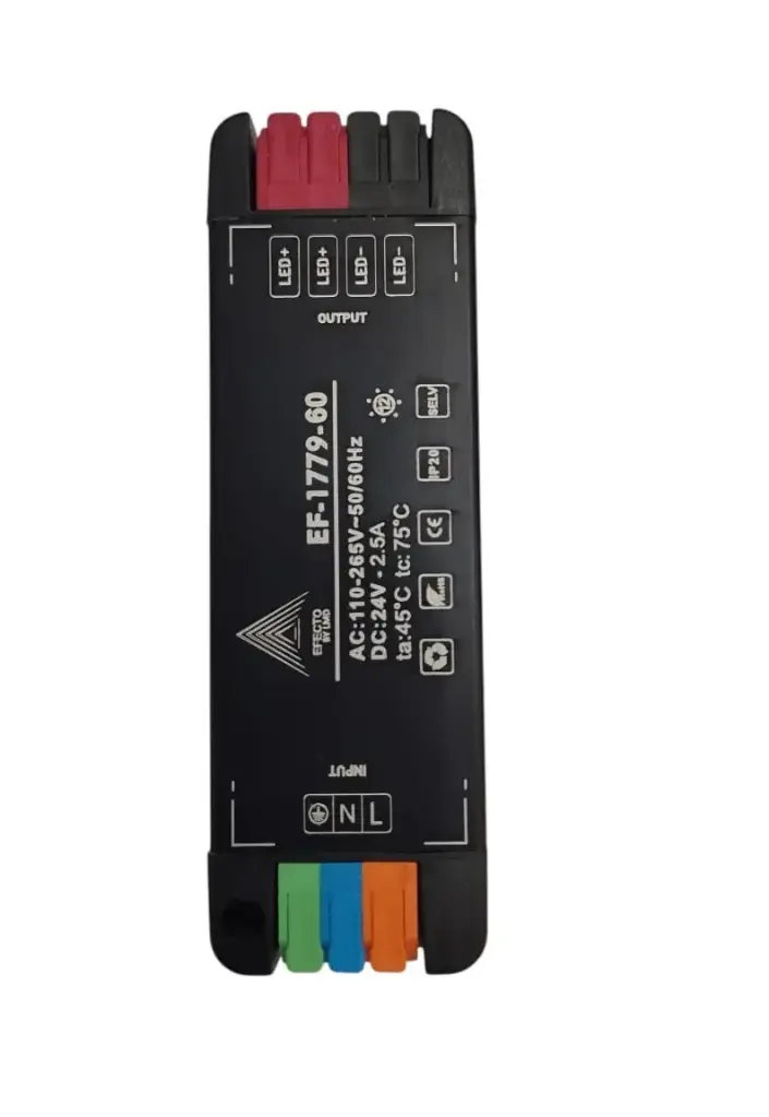 TRANSFORMADOR/ DRIVER DE ENERGIA / FUENTE DE PODER 24V 60W IP20 ULTRA THIN C/NEGRO REF. EF-1779 EFECTO