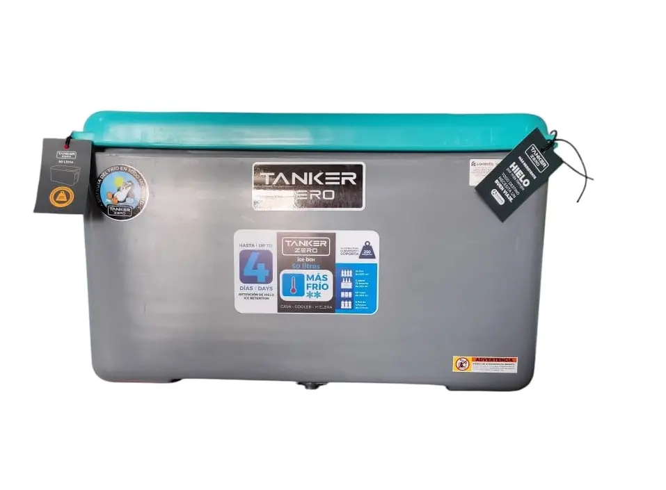 CAVA ZERO 50 LTS / TANKER ZERO COLOR GRIS CON TAPA AGUA MARINA NEGRA 59 X 43 X 36 CM REF. 01800003 MARCA RESINCA