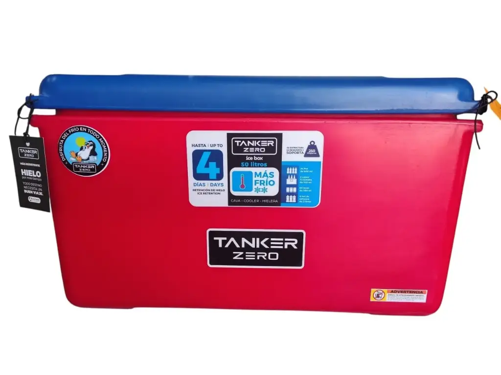 CAVA ZERO 50 LTS / TANKER ZERO COLOR ROJA CON TAPA AZUL 59 X 43 X 36 CM REF. 01800066 MARCA RESINCA