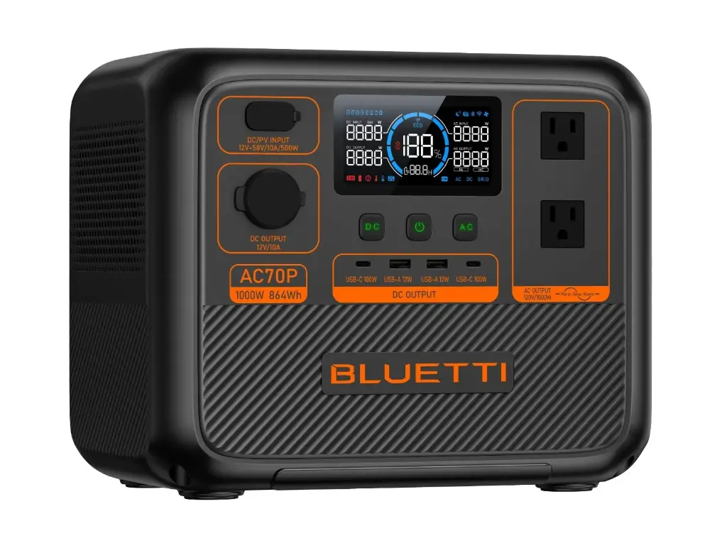 ESTACION DE CARGA 1000W 684Wh 120 V 2 TOM USB 2 C + 2 A + CAB. CARG. AC + CAB. CARG. SOLAR +CARG. INA. 15W (S/PANEL SOLAR) MOD. AC70P REF. P-AC70PUSGYBL-010 / EEP01003 MARCA BLUETTI
