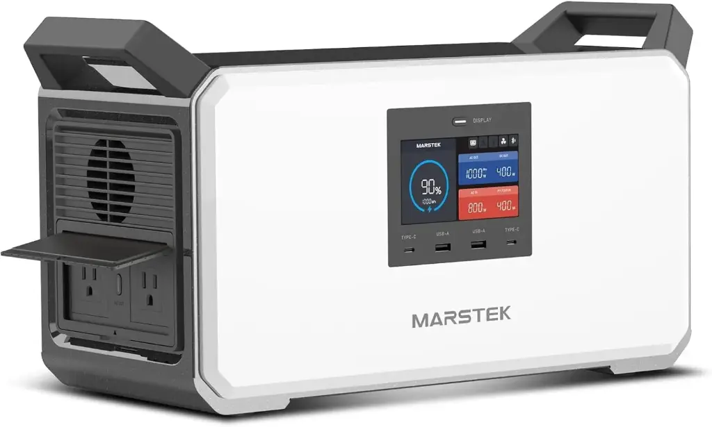 ESTACION DE CARGA 1200 W 1030 Wh 110 V 2 TOM AMER + 2 USB A + 2 C + 12V + CARGA RAPIDA C/PANT. LED + APP WIFI+ BLUETOOTH REF. M1200 (PERMITE ANEXAR BAT. EXPAND. Y PANEL SOLAR) MARSTEK / EVERGREEN  