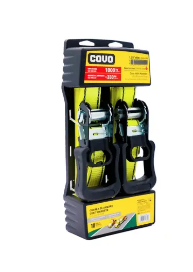 CORREA AMARRE C/RATCHET (CINCHO) DE 1.25" X 5MTS HAST 1000 KG 2 PZAS REF. CV-TS-1000K-2P / 9744 COVO