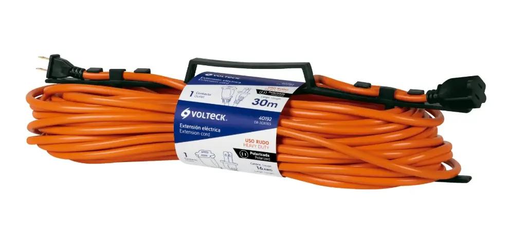EXTENSION ELEC USO RUDO 2 X 16 AWG 30 MTS 1 CLAVIJAS NARANJA MOD. ER-30X16S REF. 40192 MARCA VOLTECK